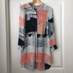 Aritzia Silk Watercolor Abstract Shirt Dress